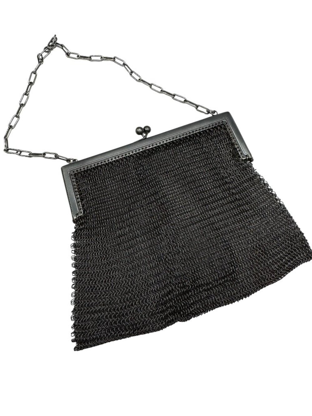 Vintage Mesh Links Metal Handbag Small Evening Grey Edgy Kiss Lock Unusual VIDEO
